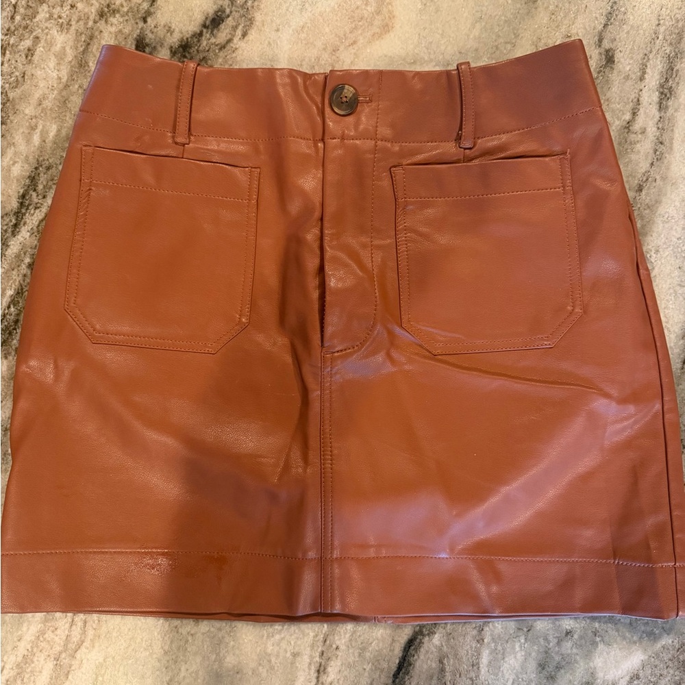 Anthropologie Maeve Brown Faux Leather Skirt